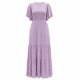 thumbnail image 5 of Xaqiouau Womens Boho Floral Maxi Dress Short Sleeve Casual Summer Long Dress Crew Neck Flowy A Line Beach Vacation Dress, 5 of 7