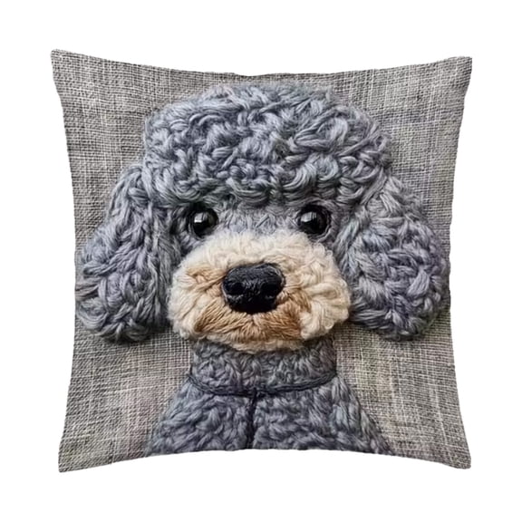 Lilixerw 18x18 Inch Cute Dog Pattern Pillow Cover Printed Embroidery Style Cushion Case,Soft Short Lint Throw Pillowcase for Sofa Bedroom Living Room Home Spring Decor,Gray