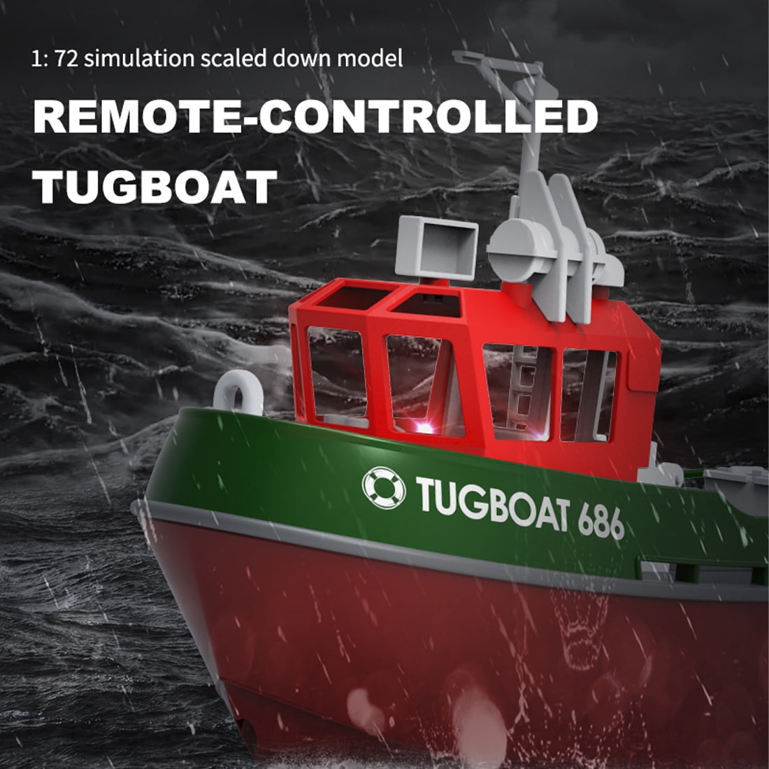 1:72 Scale Dual Motor High Horsepower RC Tugboat, 2.4G Proportional Steering Electric RC Boat with LED Lights & Waterproof Hull for Pools, Rivers & Lakes