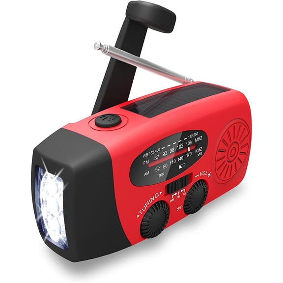 Wewdigi Portable Emergency AM/FM Weather Radio with LED Flashlight, Red, R-10