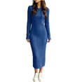 thumbnail image 3 of Fall/Winter Dresses for Women Long Sleeve Slim Fit Midi Dress with Drawstring Hood Base Layer Dresses, 3 of 8