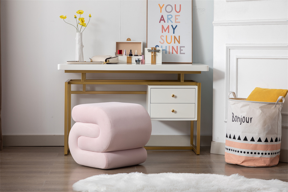 Velvet Ottoman, Modern Upholstered Makeup Stool Footstool, Sshaped