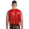 thumbnail image 5 of YONGHS Men's Glitter Sequin Cardigan Open Front Sleeveless Fringe Hem Party Club Dance Vest Outerwear Red XXL, 5 of 7