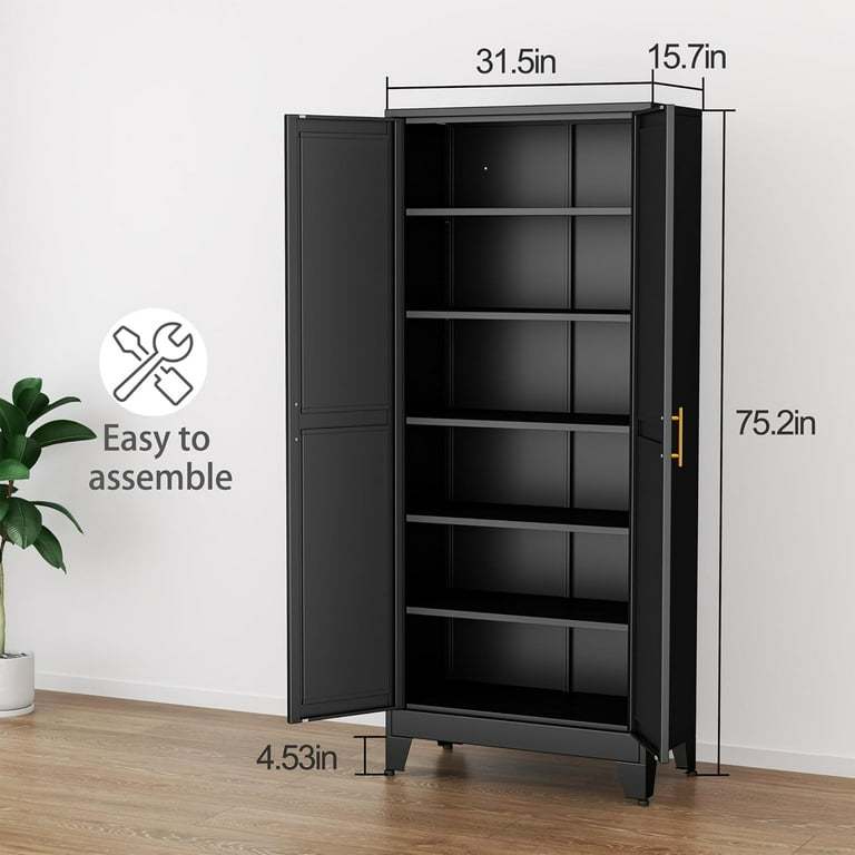 Kitchen Pantry Storage Cabinet with Doors and Adjustable Shelves Metal ClosetMaid Food Pantry Cabinets 75 Tall Freestanding Cupboard for Kitchen Laundry or Utility Room Black Walmart