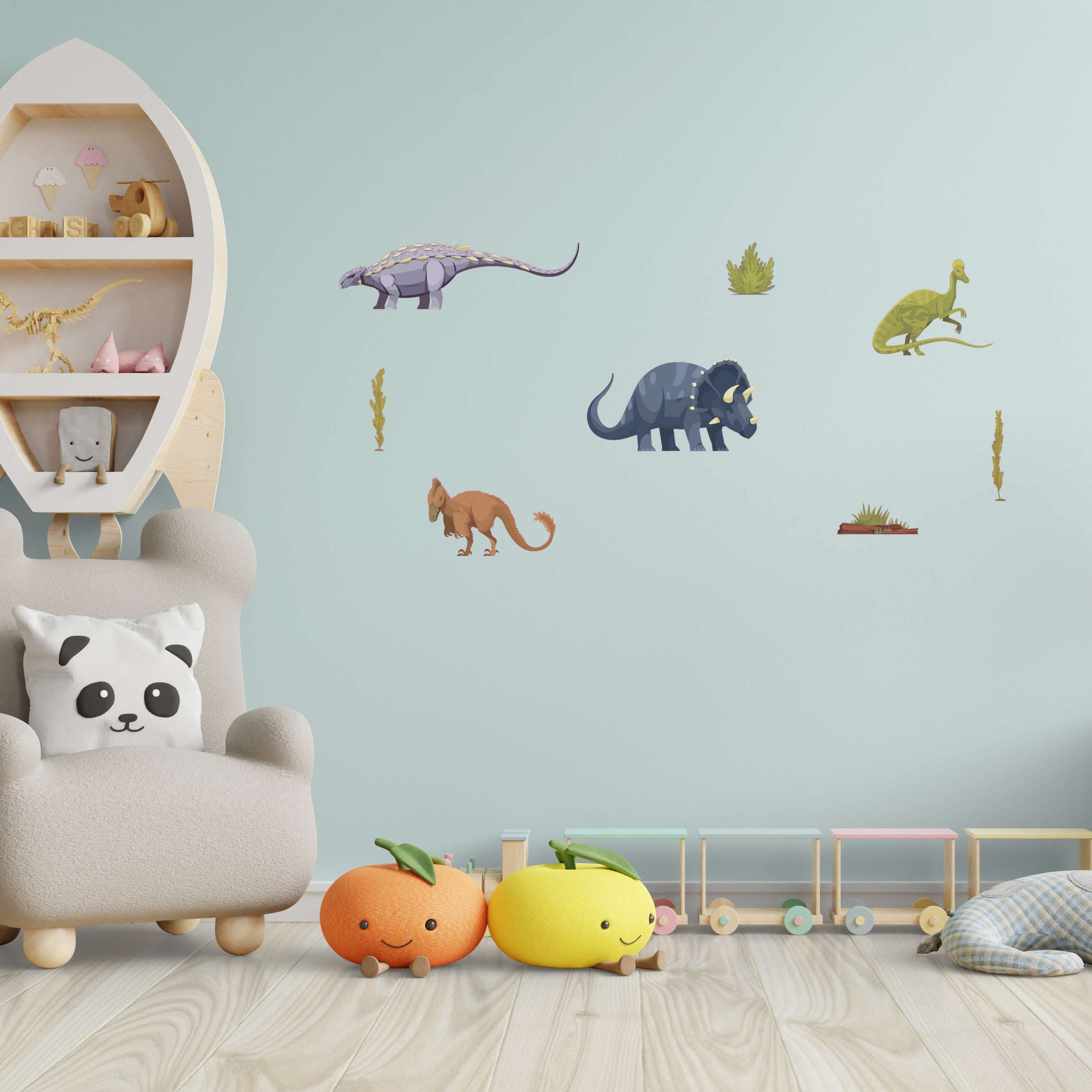Dinosaur Collection Artwork Vinyl Wall Decal - Triceratops and Stegosaurus Dinos from Jurassic Park for Kid's Room Wall Decoration 40" x 16"