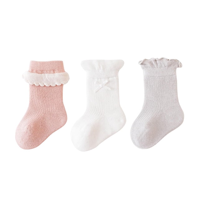 FAIWAD 3 Pairs Toddler Lace Socks Girls Ruffle Frilly Mesh Breathable Princess Socks Birthday Party Non Slip Ankle Socks