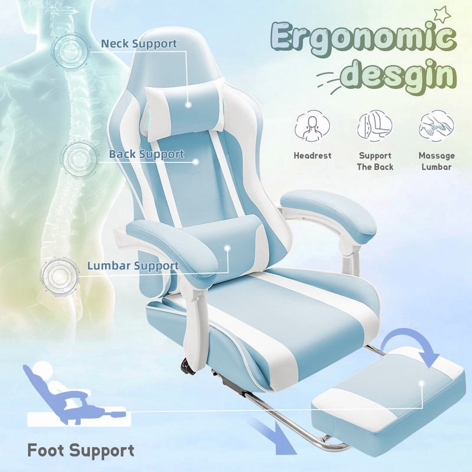 Homall  PU Leather Gaming Chair Massage Ergonomic Gamer Chair Height Adjustable Computer Chair with Footrest & Lumbar Support, Blue