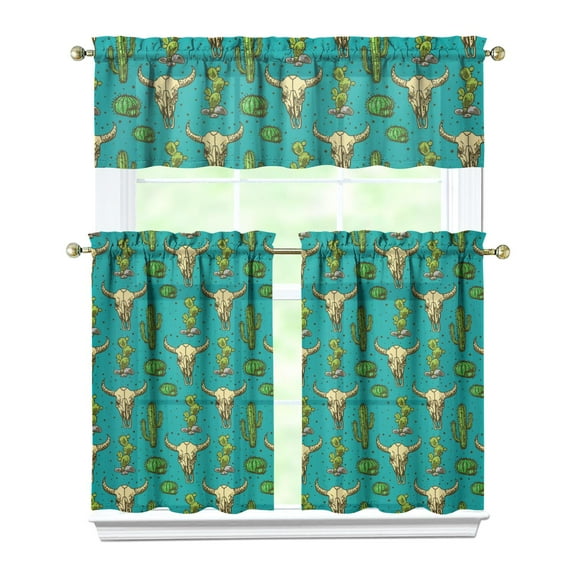 Southwestern Succulent Kitchen Curtains 3-PC Set - Aesthetic Desert Style Semi-Sheer Short Curtains for Windows