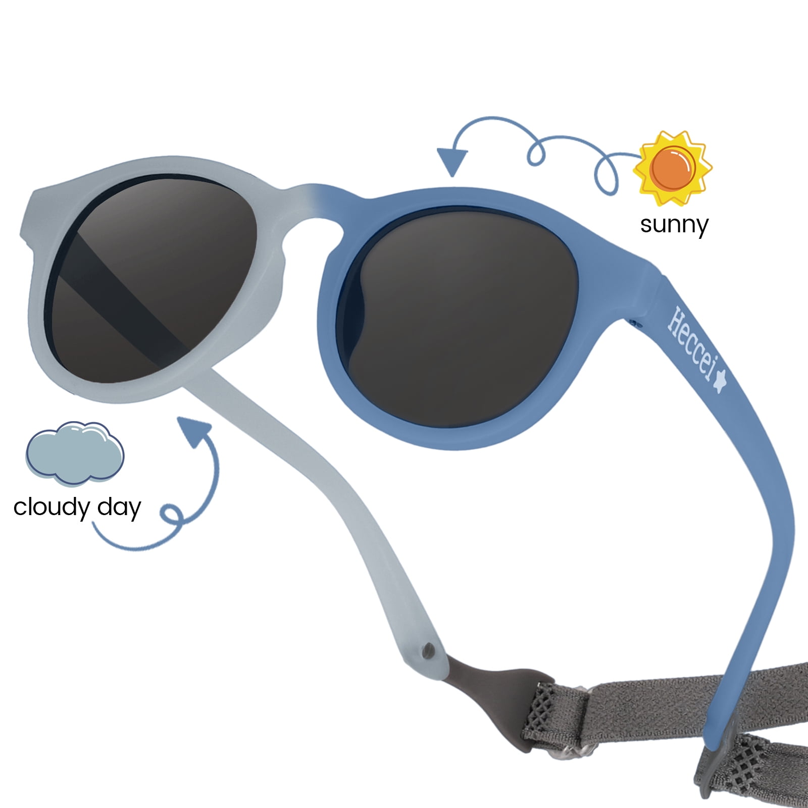 HECCEI Pebblie Sunglasses with Strap - Polarized Sunglasses for Baby Infant Toddler, Ages 0-2 Gray