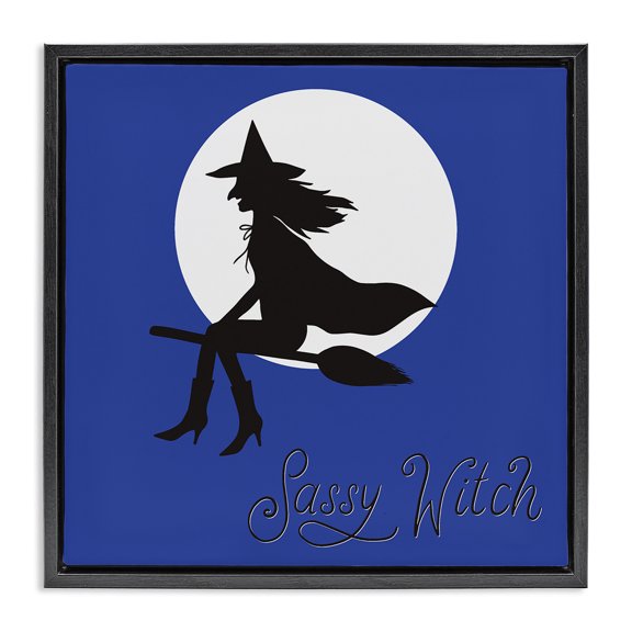 Stupell Industries Contemporary Sassy Witch & Full Moon Black Floating Frame Canvas Art, 18 x 18, by Sazerelli Designs
