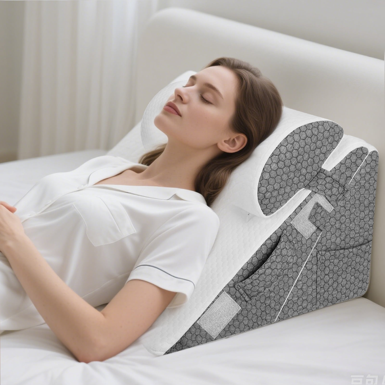 AMTPM Adjustable Wedge Pillow, 2 Heights (9" & 12") Cooling Gel Memory Foam Wedge Pillow Set with Roll Pillow for Acid Reflux, Snoring, Back Pain Relief