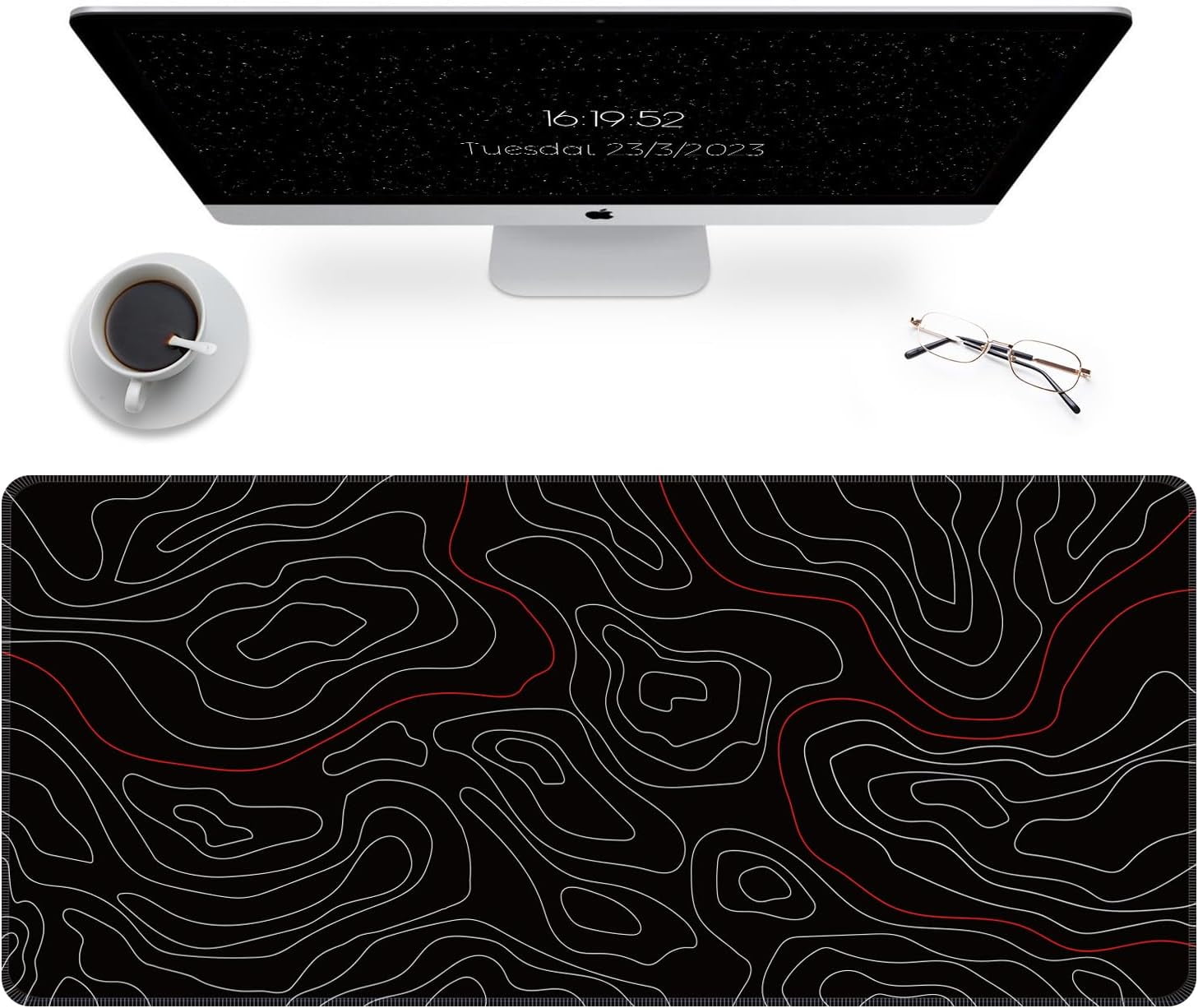 Gaming Mouse Pad, Topographic Map Mousepad, Waterproof Desk Pad Mat, Non-Slip Keyboard Pad, XL Mouse Pad for Desk, Large Mouse Pad for Laptop, Mouse Pad for Home and Office 35.4'''' x 15.7''''