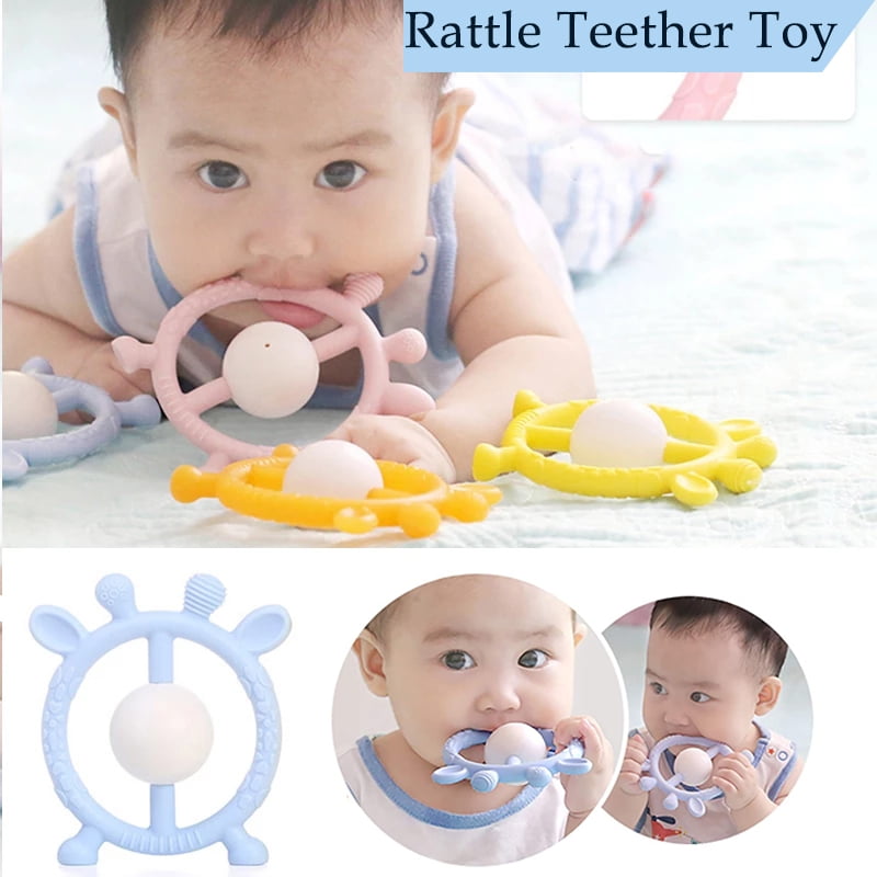 Amerteer Silicone Giraffe Baby Teether Toy for 3 Months Above Infant Sore Gums Pain Relief and Baby Shower, Teething Toys
