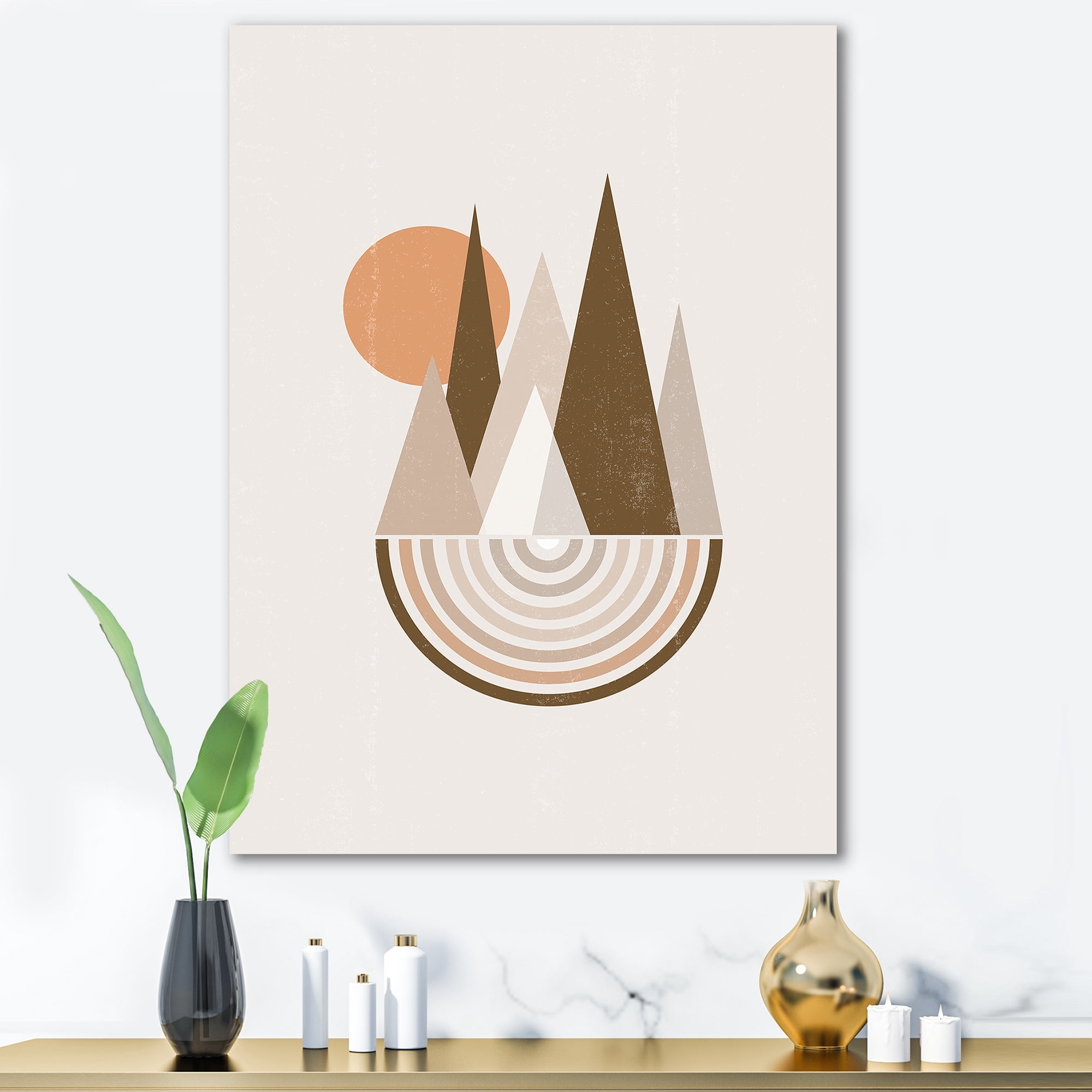 Minimalistic Red Full moon Landscape With Mountain 30 in x 40 in Painting Canvas Art Print, by Designart