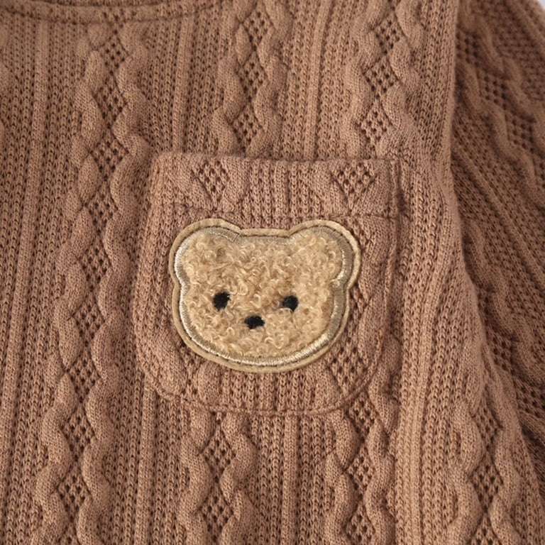 Trikvn Baby Knit Romper Long Sleeve Cable Knit Bodysuit with Bear ...