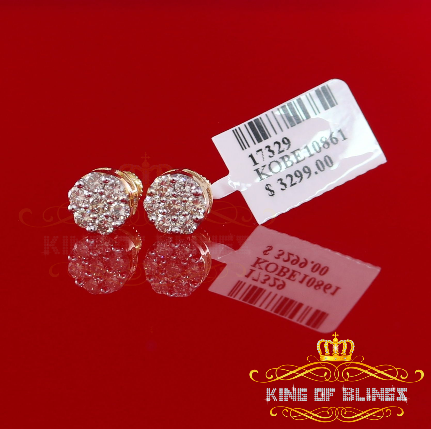 King of Bling's 10K Real Yellow Gold with 1.00CT Real Diamond Men's/Women's Stud Round Earrings