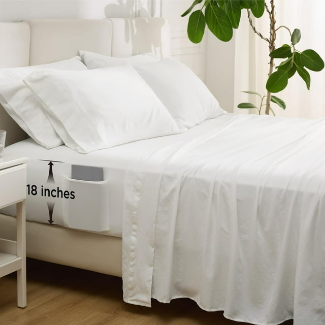 Juego de sábanas Bedsure Deep Pocket King Size 6 piezas, color blanco