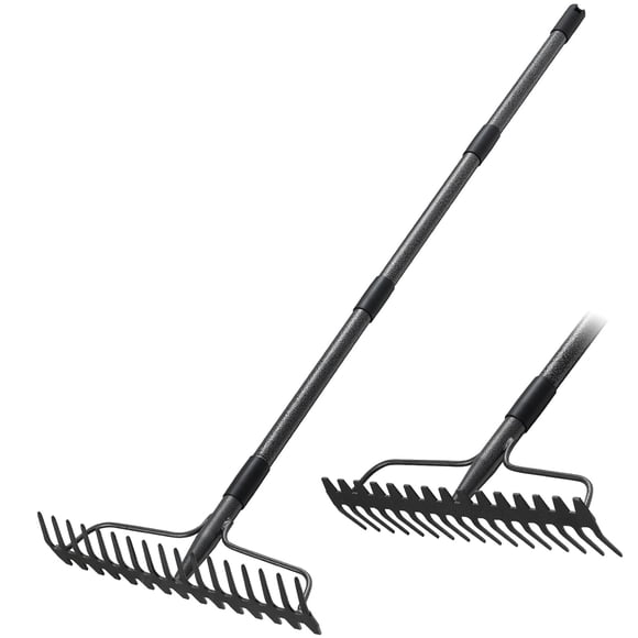 Garden Rake, 49" Long Long Handle, 17" Wide Heavy Duty Garden Leaf Rake for Thatching Raking Leaf Loosening Soil Gathering Mulch L