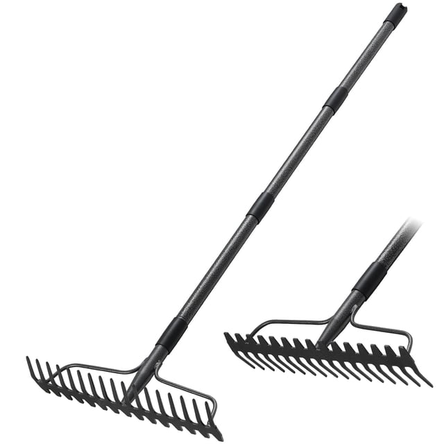 Garden Rake, 49" Long Long Handle, 17" Wide Heavy Duty Garden Leaf Rake for Thatching Raking Leaf Loosening Soil Gathering Mulch L