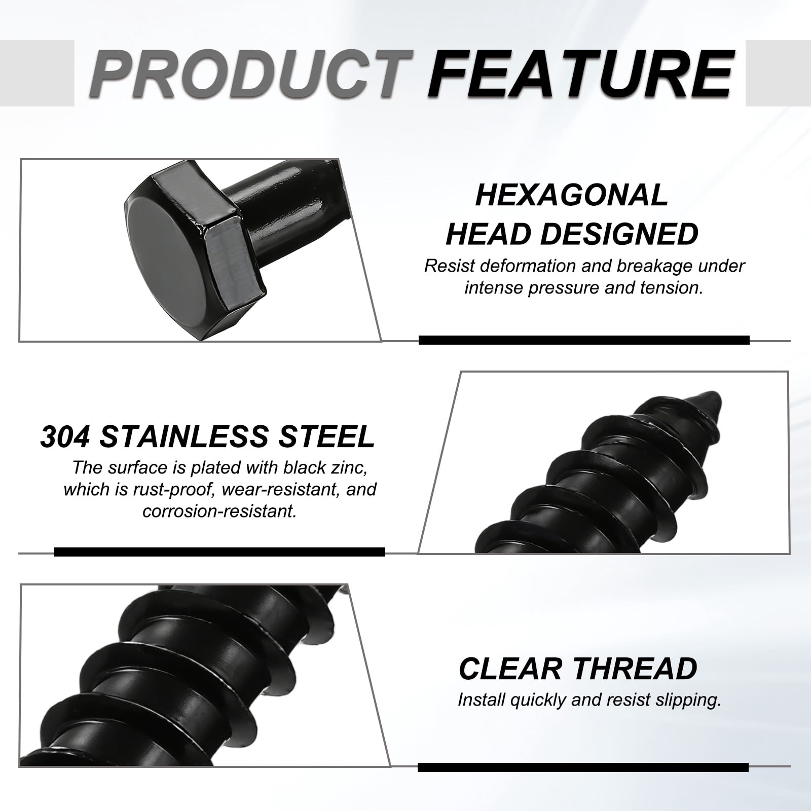 3/8" x 2" Hex Head Lag Screws Bolts, 20 Pack 304 Stainless Steel Hexagon Head Lag Bolt Wood Screws, Partial Thread, Black Zinc Plating