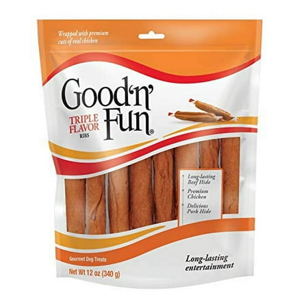 UPC: 0091093944173 | Good n Fun Triple Flavor Ribs 12 Ounces  Rawhide Snack for All Dogs  Multicolor  Model Number: P-94417