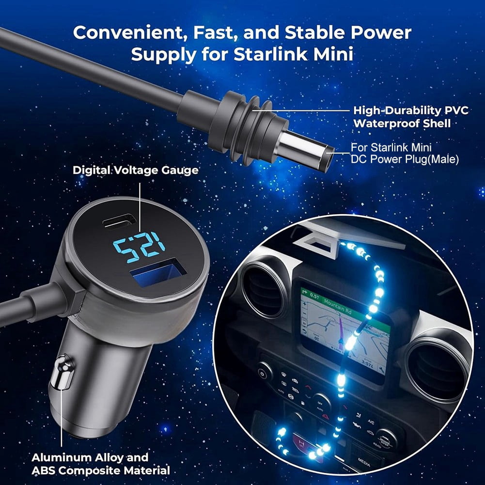 Mosiee For Starlink Mini Power Cable Black 18Awg Wire 3M/5M Mini Dish Antenna 12-24V Dc Power Cable Car Electronics Accessories