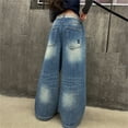 thumbnail image 5 of GiLiling Girls Aesthetic Casual Jeans High Waist Wide Leg Baggy Cargo Denim Pants Elastic Waist Y2k Vintage (Blue, 5-6 Years) (Blue, 13-14 Years), 5 of 7