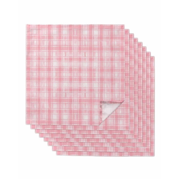 Pink Plaid Cloth Napkins Set of 8 Reusable Dinner Napkins, Modern Art Checkered Farmhouse Cocktail Napkin Washable Table Napkins for Wedding/Holiday Party/Baby Shower 20"x20"