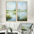 thumbnail image 1 of Designart "Meadow Calm Waters II" Meadow Framed Wall Art Set Of 2 - Green Landscapes Framed Canvas Set For Living Room Decor, 1 of 6