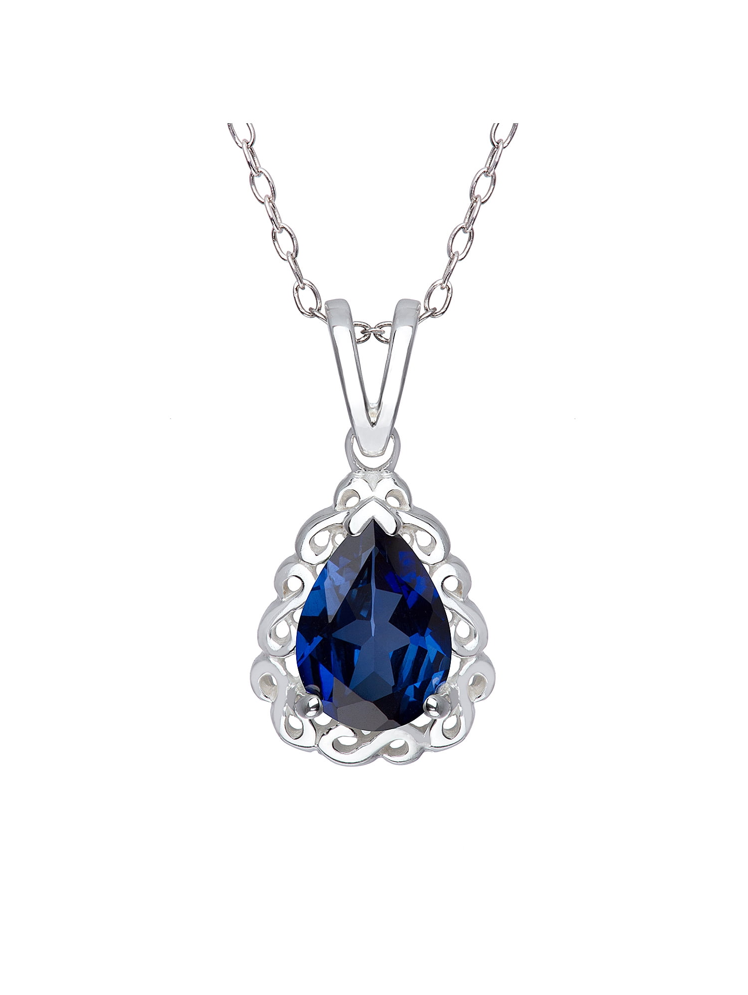 Hot 1 1/2 Carat Pear Shape Created Sapphire Necklace In Sterling Silver,18 Inces 