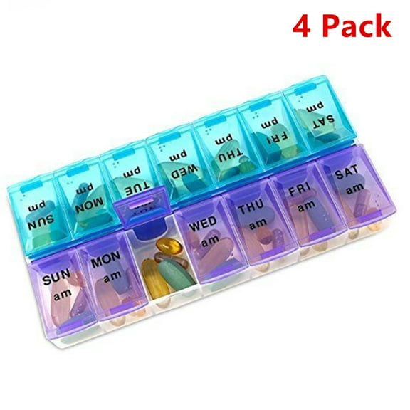 4 Pack of Weekly Pill Organizer Twice a Day 7 days AM PM Organizer Case Medicine Storage
