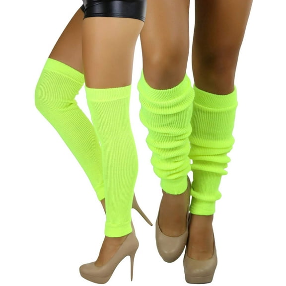 ToBeInStyle Women's Knit Long Iconic 80s Acrylic Leg Warmers - Neon Yellow - One Size