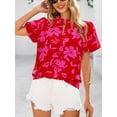 thumbnail image 4 of PRETTYGARDEN Boho Short Sleeve Floral Work Blouses for Women Dressy Casual V Neck Puff Sleeve Loose Chiffon Flowy Tops Shirts, 4 of 7