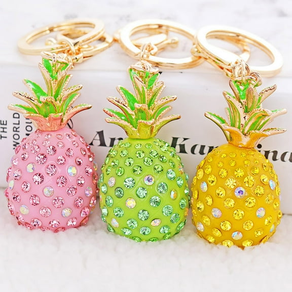 WHAMVOX Pineapple Crystal Rhinestone Keyring Charm Pendant Bag Key Ring Keychain (Pink)