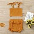 thumbnail image 6 of Yutk Toddler Kids Girls Ribbed Strapless Tops Tee Ruffles Shorts Outfits Yellow, 6 of 8