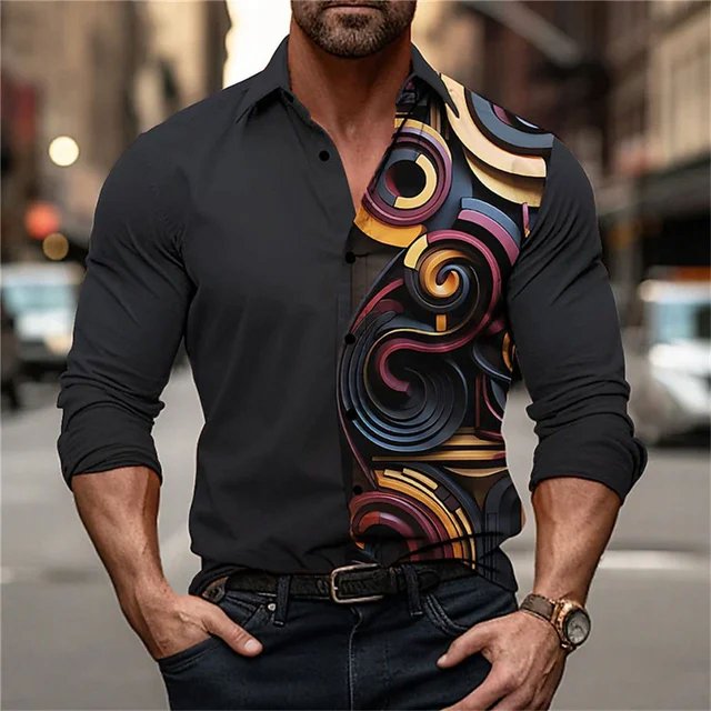 Camisa de manga larga con botones y cuello tipo polo para hombre, diseño creativo y nuevo, ropa cómoda para hombre, primavera