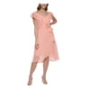 DKNY Womens Coral Zippered Belted Ruffled Lined Flutter Sleeve V Neck Above The Knee Fit + Flare Dress 14