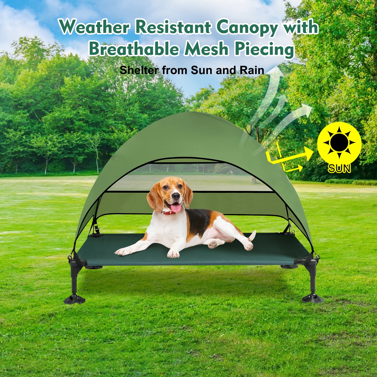 Libbipaw Elevated Dog Bed with Canopy Portable Raised Outdoor Dog Bed with Stable Anti Slip Feet Large Green