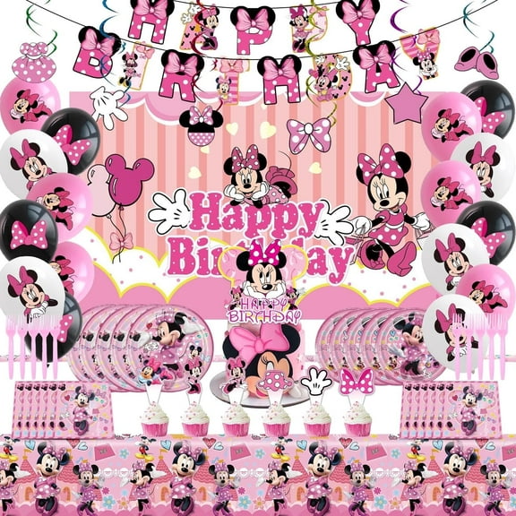 99pcs Theme Party Supplies - Cartoon Anime Pink Party Decorations, including paper plates, backdrops, balloons, etc. Birthday party decorations for girls