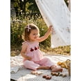 thumbnail image 4 of BemeyourBBs Toddler Baby Girl Summer Clothes Cotton 2 Pieces Outfits Ladybug Strawberry Embroidery Smocked Cami TankVest Tops Elastic Waist Wide Legs Long Pants Set, 4 of 9