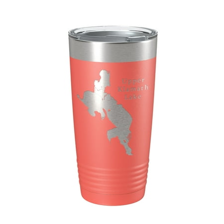 

Upper Klamath Lake Map Tumbler Travel Mug Insulated Laser Engraved Coffee Cup Oregon 20 oz Coral