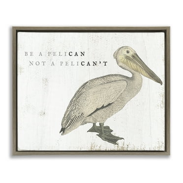 Stupell Industries Funny Pelican Beach Phrase Pun Typography Painting Brown Floater Framed Canvas Art Print Wall Art, 31 x 25