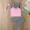 thumbnail image 6 of Douhoow 1-6 Years Girls Pink Hooded Sleeveless T-shirt Stripe Pants Headband 2 Pieces Clothing Set, 6 of 9