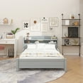thumbnail image 2 of Full Pine Wood Bed with Bookcase Headboard ,LED Motion Sensor Light, Bed Guardrails,Grey, 2 of 12