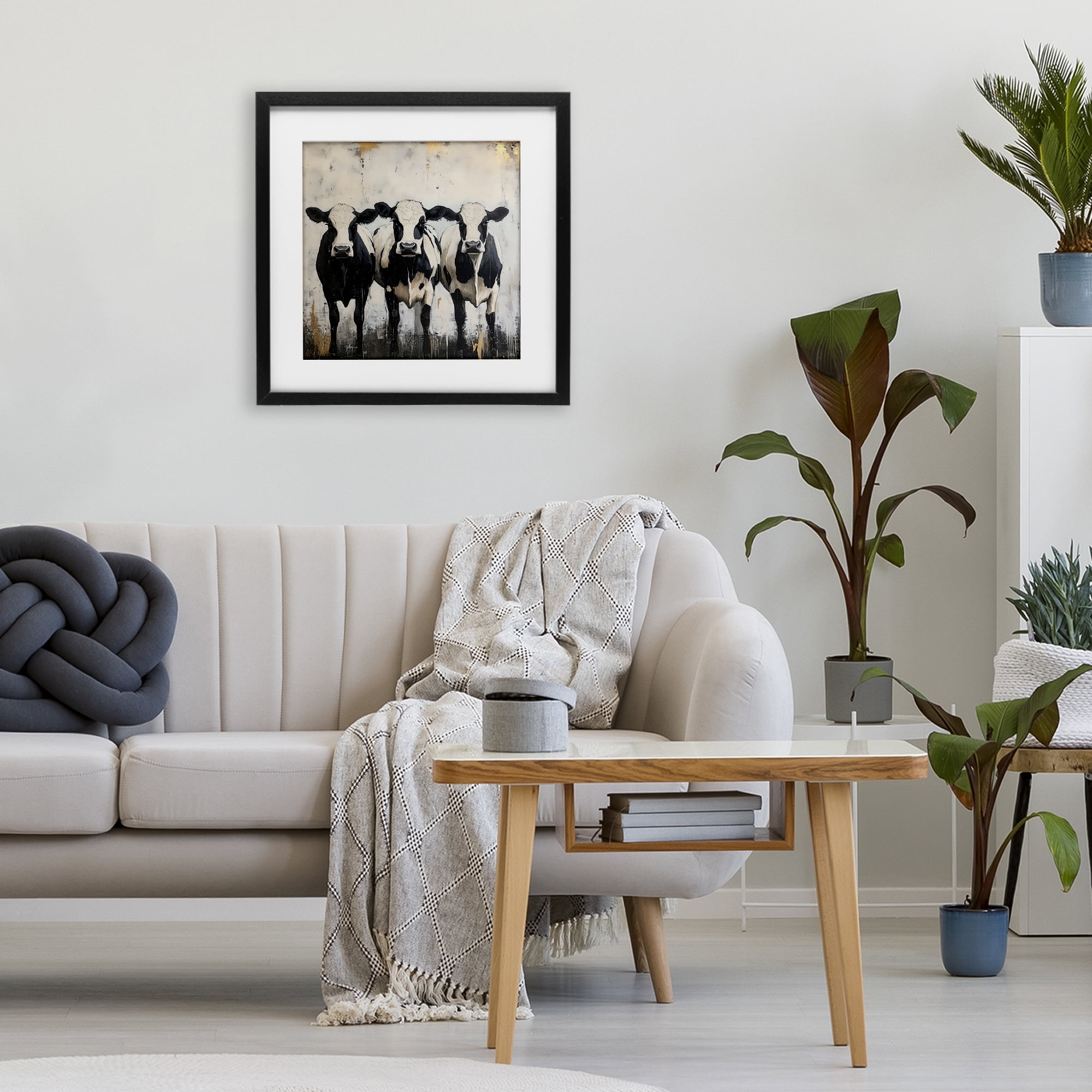 Stupell Industries Three Spotted Cows Black Framed Print Under Glass, design by Creative Studio