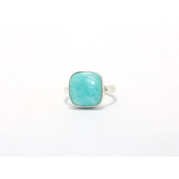 Heaven Crafts 925 Sterling Silver Green Amazonite Ring Cushion Shape Stone Everyday Wear Ring For Women