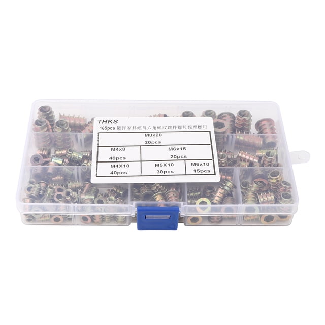 M Buder 165 Piezas Tuercas de Inserción Hexagonal para Muebles de Madera, Acero al Carbono Galvanizado Colorido, Kit de Surtido de Roscas de Conexión M4 M5 M6 M8 (17 cm / 6.7 in)