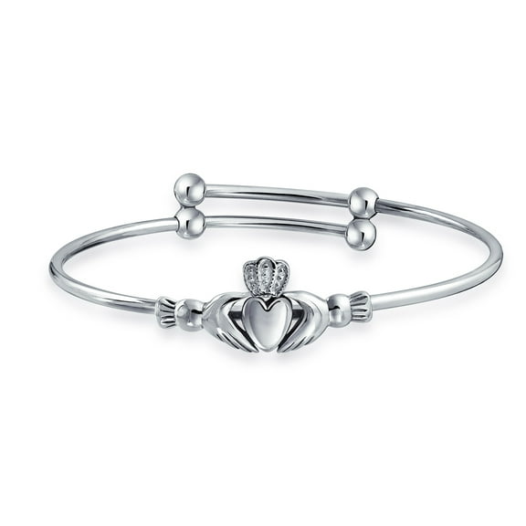 Bling Jewelry Womens Traditional Irish Claddagh Bangle Bracelet for Small Wrists Silver 6.5 Inch