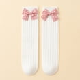 thumbnail image 2 of Dongfang Kids Socks Toddler Girls Plain Ribbed Heart Pattern Bowknot Trim Knee-High Socks Daily School Cute Soft Tall Socks, 2 of 3