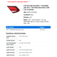 thumbnail image 2 of Left Tail Light Assembly - Compatible with 2017 - 2018 Mercedes-Benz C300 2.0L 4-Cylinder, 2 of 2